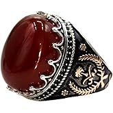 S925 Sterling Silver Men's Agate Ring Silver Black Agate Stone Round Set Cubic Zirconia (CZ) Turkiye Ring Vintage Style Wedding Ring Jewelry Gift Size 7-12