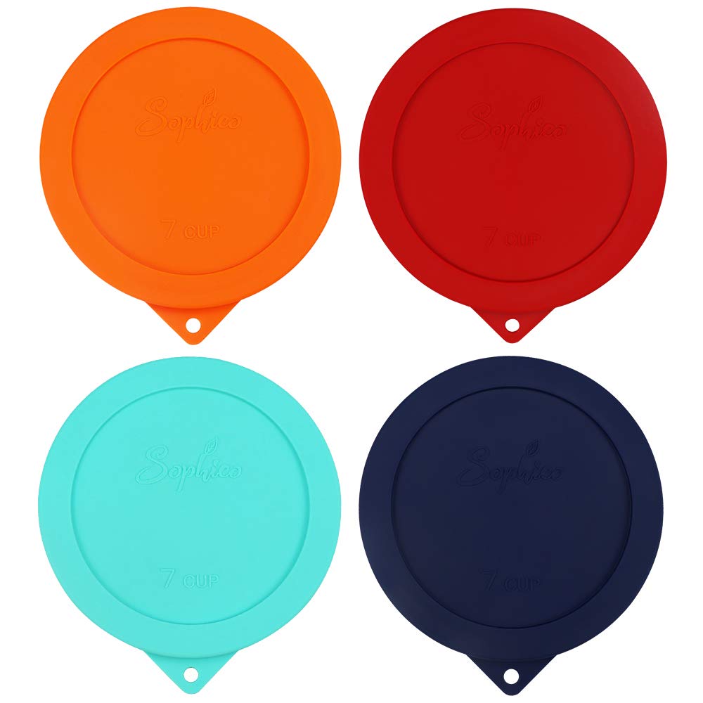 Photo 1 of Sophico Sophico Round Silicone Storage Cover Lids Replacement for Anchor Hocking and Pyrex 7402-PC 6/7 Cup Glass Bowls (Container not Included) (MIX-4 pack)