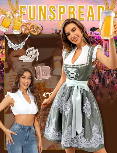 Funspread Dirndl Blouse Women's White - Dirndl Blouse Short Sleeve Dirndl Blouses V Neck Costume Blouse