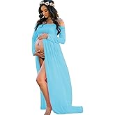 YnimioAOX Women's Off Shoulder Long Sleeve Maternity Dress for Photography Chiffon Maternity Gown for Photoshoot
