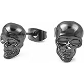 Long Stainless Steel Skull Skeleton Stud Earrings Set Barbell Drop Dangle Earrings Hip Hop Gothic Punk Hip Hop Party Cosplay Halloween Piercing Jewelry