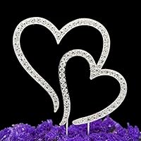 LOVENJOY with Gift Box Two Hearts One Love Wedding Engagement Anniversary Rhinestone Cake Topper Decoration Silver (3.5-inch)