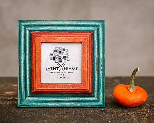 4x4" Square Wooden Instagram style Picture Frame in Green and Orange color, can stand on table or hang on wall