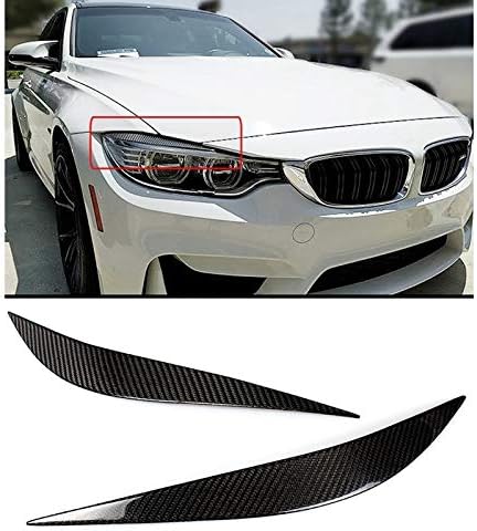 Front Lamp Eyelids Fits For Bmw F80 M3 F82 F83 M4 F32 F33 F36 2014-2018 Real Dry Carbon Fiber Headlight Eyebrows Cover Trims (Black)