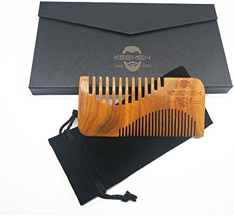 S-Shaped Green Sandalwood Beard &amp; Mustache Combs with Gift Box &amp; Velvet Bag for Gentleman by KEEMEN (model 3)