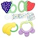 Ike & Leo Teething Toys| Baby Infant and Toddler with Pacifier Clip/Teether Holder | Best for Sore Gums Pain Relief | Eco Friendly BPA Free & Freezer Safe |Set of 4 Silicone Teethers (Assorted Fruits)