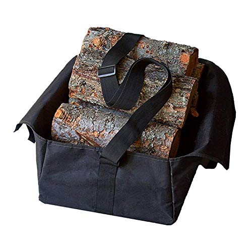 Portable Firewood Storage Bag,Outdoor Indoor Oxford Cloth Log Carrier Bag Large Logging Tote Bags with Handles,Black - Thumbnail 2