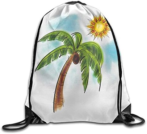 Dhrenvn Cool Drawstring Backpack Palm Tree Seaside Portable Gym Sack Pack Drawstring Emoji Backpack Daily Pull String Bag Lovely Kid's School Bag