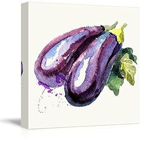 Square Canvas Wall Art - Eggplant Watercolor | Fruits Watercolor Art and Illustrations - Giclee Print Gallery Wrap Modern Home Art Ready to Hang - 12x12 inches
