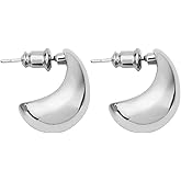 Locrccl Chunky Gold Hoop Drop Earrings Small Thick Waterdrop Hoops Post Dome Huggie Earrings Hypoallergenic Trendy Jewelry for Women