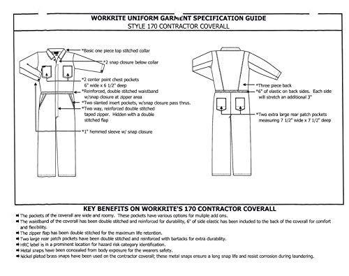 Workrite Flame Resistant Contractor Coverall, 9.5 oz/yd Indura