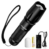 Tactical Flashlight Torch, Outlite High-Powered LED Flash Light, Rechargeable Tac Light, Water Resistant Handheld Flashlight, Zoomable and 5 Modes (Rechargeable 18650 Battery and Charger Included)