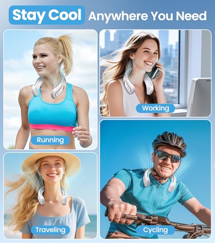 Neck Fan, Hands Free Bladeless Portable Neck Fan, 4000mAh USB Rechargeable Battery Fan, 3 Speed Personal Cooling Fan with 360° Airflow - for Hot Flashes Home Office Travel Outdoor Sports (White)