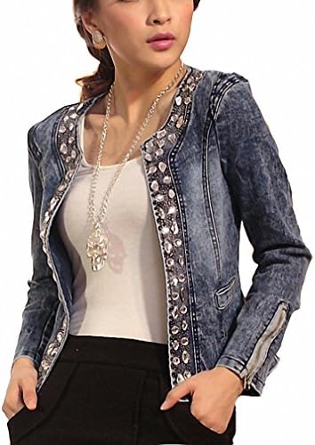 Denim Slim Denim Jackets Outerwear Coats Classical Rhinestone Sequins Retro Jackets Women Coats With Rivets Female Jackets Pictures color M