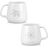 Newtay 2 Pcs Winter Snowflake White Christmas Tree Mug Minimalist Winter White Mugs for Family Christmas Holiday Friends (Novel Style)