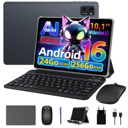VekfulPC T20 Tablet Android 16 con Tastiera, 24GB RAM + 256GB ROM Espandibile 2TB, Tablet 10 Pollici Widevine L1, Octa-Core, WiFi, Face ID, Bluetooth 5.0, 5000mAh, 8MP+5MP, Jack 3.5mm, 4 Anni Garanzia