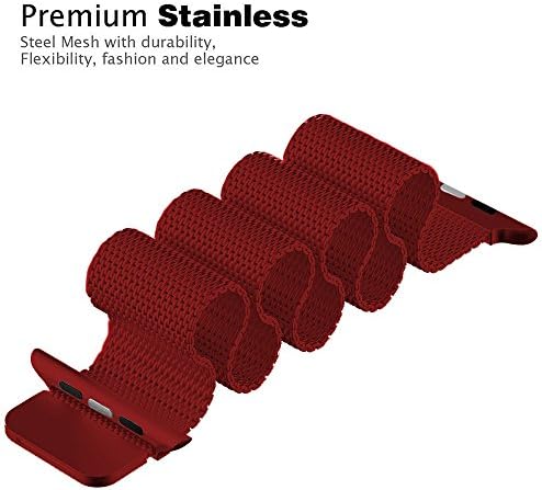 Apple Watch Band 38mm Milanese Fully Magnetic Closure Clasp Mesh Loop Stainless Steel iWatch Band Replacement Bracelet Strap for Apple Watch 38mm Series3, Series 2, Series1(iwatch 38mm, Red)