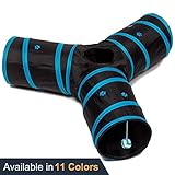 Prosper Pet Cat Tunnel - Collapsible 3 Way Play Toy - Tube Fun for Rabbits, Kittens, and Dogs - Black/Aqua