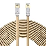 Cat 7 Ethernet Cable 25 ft -SNANSHI Nylon Braided Cat7 Flat Internet Network LAN Patch Cable SSTP Shielded Gold Plated Ethernet Network Patch Cable for Modem, Router, Computer, PS4, Xobx -Gold