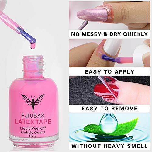 Liquid Latex for Nails Cuticle Guard - Ejiubas Peel Off Liquid Latex for Nail Stamping Kit Nail Protector Nail Polish Barrier Skin Nail Liquid Tape 1 Bottles with 10pcs Wooden Sticks