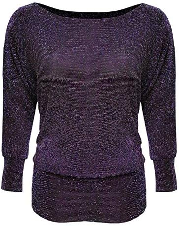 Ladies Plus Size Round Neck Lurex Sparkle Batwing Top Long Sleeve Party Womens Glitter Batwing Loose Top UK Size 14-28