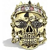 Koguxuix Skull Ring Gold CZ Crystal Skeleton King Punk Men's Skull Ring Street Rock Jewelry Accessories Size 8-13 for Women Men (Size 10)