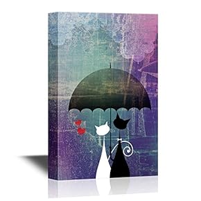 Romantic White and Black Cats Under The Umbrella...