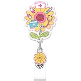 Cute Sunflower Badge Reel for ID Card Badge, Cute Retractable Nurse Sunflower Alligator Clip for Women, ID Name Tag Badge Holder for Office School Hospital Nurses Doctors Teachers