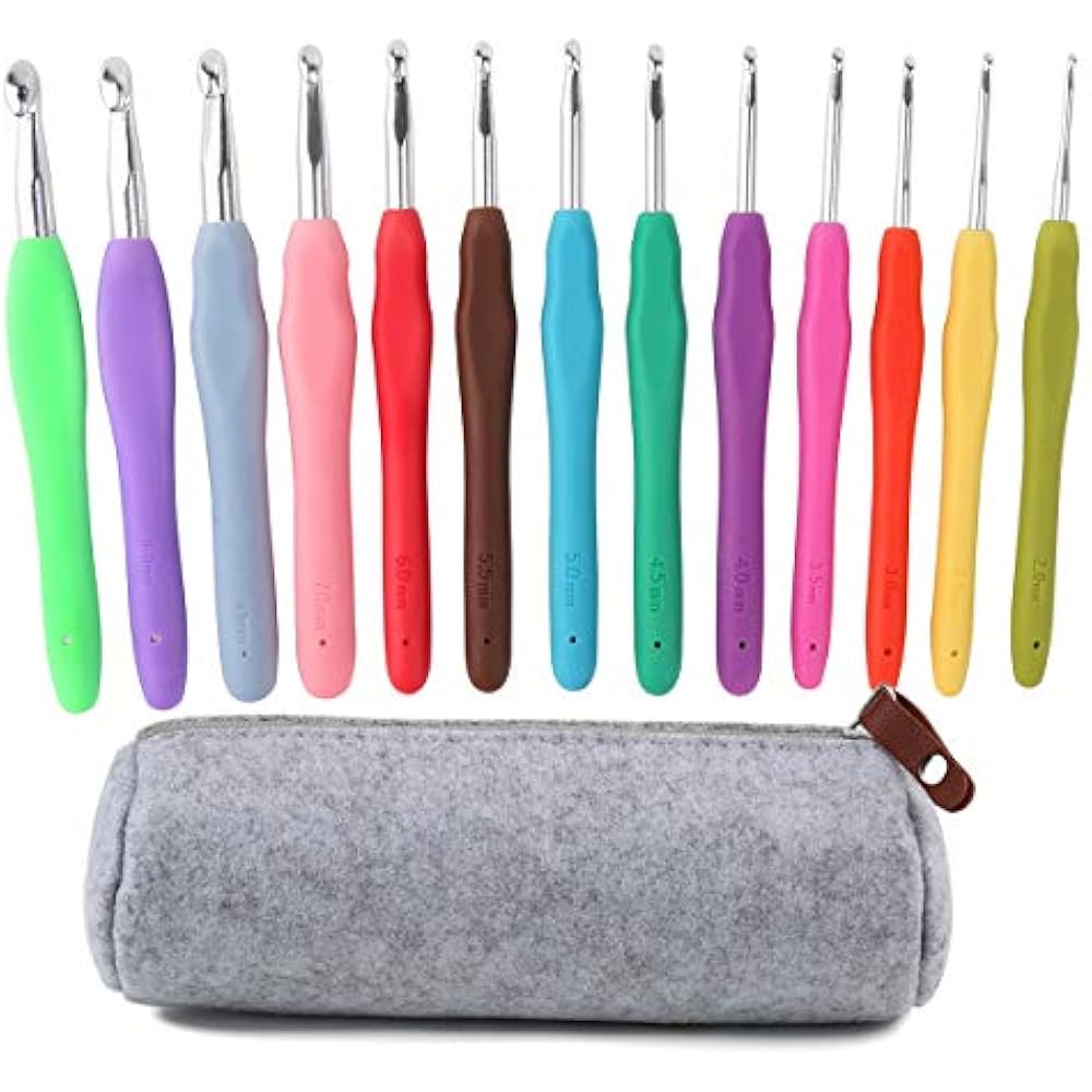 13 Pcs Crochet Hook Set, Ergonomic Grip Soft Handles Aluminum Large