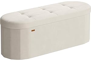 SONGMICS Folding Ottoman with Storage, Oval Storage Ottoman Bench, for Living Room, Velvet Fabric, 38 x 110 x 38 cm, Cappucci