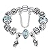 BAMOER "Mother and Children" Hand-painted Flower Glass Bead Silver Charm Bracelet with Safety Chain.