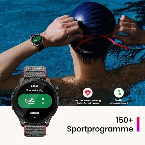 GTR 4 Smartwatch mit Telefonieren über Bluetooth und Musikspeicher,1.43” AMOLED Display,150 Sportmodi,Alexa,14 Tage Akkulaufzeit,präzises GPS-Tracking für Herren Damen