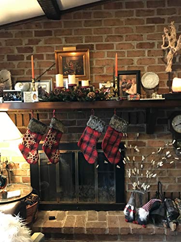 DoubleWood 4 Pack 18 inches Big Christmas Stockings Burlap Plaid Snowflake and Plush Faux Fur Cuff Stockings for Family Holiday Xmas Party Decorations