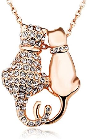 UPSERACat Necklace – Fun and Cute Cat Jewelry for Women – Rose Gold Plated Two Cats Necklace with Rolo Chain – 17-inch with 2-inch Extender Necklace with Cat Pendant – Lovely Present for Moms