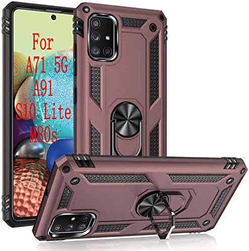 A71 5G Case Appropriate with Samsung Galaxy A91/S10 Lite/M80s, [ Military Grade ] 15ft. Drop Examined Case,360 Diploma Rotatable Ring Stand Match Magnetic Automotive Mount (Rose Gold)