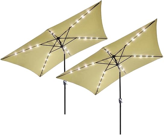 Yescom 10x6 5ft Outdoor Rectangular Solar Powered Led Lighted Patio Umbrella Table Market Umbrella With Crank Chocolate Patio Furniture Accessories Patio Lawn Garden Patio Lawn Garden Patio Furniture Accessories