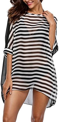 Chiffon Striped Beach Cover up Women Sexy Swimwear Coverup Loose Fitting Beachwear Dress