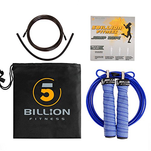 5BILLION Speed Jump Rope - Nature Handle - Adjustable with Ball Bearings - Workout for Double Unders, WOD, Outdoor, MMA & Boxing Training (bend-blue)