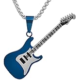 Magna Steel Men's Stainless Steel Rock Electric Guitar Bass Pendant Necklace with 24" 3mm Rolo Chain