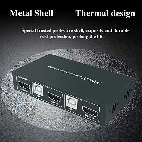 KVM Switch HDMI 2 Port, 4 USB 2.0 Hub, UHD 4K@30Hz, No Powered Requir, Support Wireless Keyboard and Mouse, with HDMI and USB Cables - Thumbnail 5