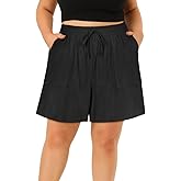 RITERA Plus Size Shorts for Curvy Women Lightweight Elastic Waist with Pockets Drawstring Womens Casual Shorts for Summer