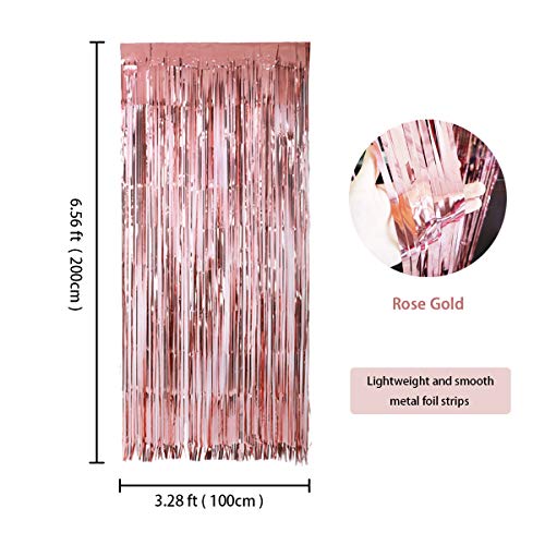 HAPY SHOP 4PACK 3.28ft x 6.56ft Rose Gold Metallic Tinsel Foil Fringe Curtains Photo Backdrop for Birthday Wedding Engagement Party, Bridal Shower, Baby Shower, Bachelorette Holiday Celebration Party Decorations