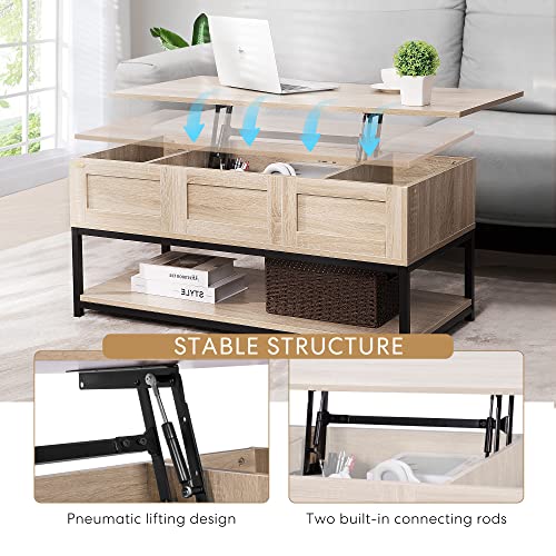 VIVOHOME Lift Top Coffee Table with Steel Frame, Dining Table with Open