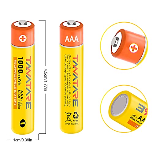 Tanatare Rechargeable AAA Batteries (12 Count) 1000mAh NiMH AAA