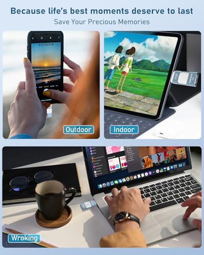 No App Needed 512GB Phone Photo Stick, 4in1 USB Flash Drive,USB 3.0 External Storage Stick with USB-C Cable,Lanyard & USB-C Adapter, Compatible with iOS Android PC (Blue)