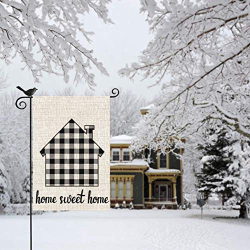 Mogarden Home Sweet Home Garden Flag, Double Sided, 12.5 x 18 Inches, Buffalo Check Plaid Heavy Weatherproof Burlap Yard Flag