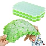 Ice Cube Trays Silicone with Lids 2 Packs DaCool Food Grade Ice Trays 74 Cubes Stackable Spill-Resistant Easy-Release Durable,BPA Free Ice Cube Molds for Whiskey Storage Cocktail Beverages,Green&Green
