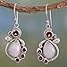 NOVICA Artisan Handmade Garnet Rainbow Moonstone Dangle Earrings with Sterling Silver Clear Red India Birthstone [1.7 in L x 0.4 in W] ' Exquisite'