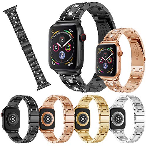 Kiorc Rhinestone Replacement Accessory Watch Strap for Apple Watch Series 4 40MM Silver