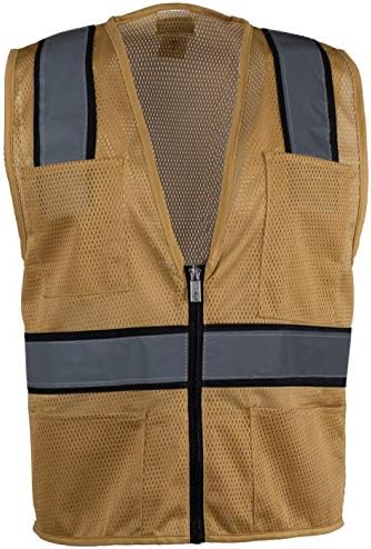 Safety Depot Mesh Reflective Safety Vest With Zipper and Pockets Hi Vis, Light Weight MSD1000 (Tan, Small)